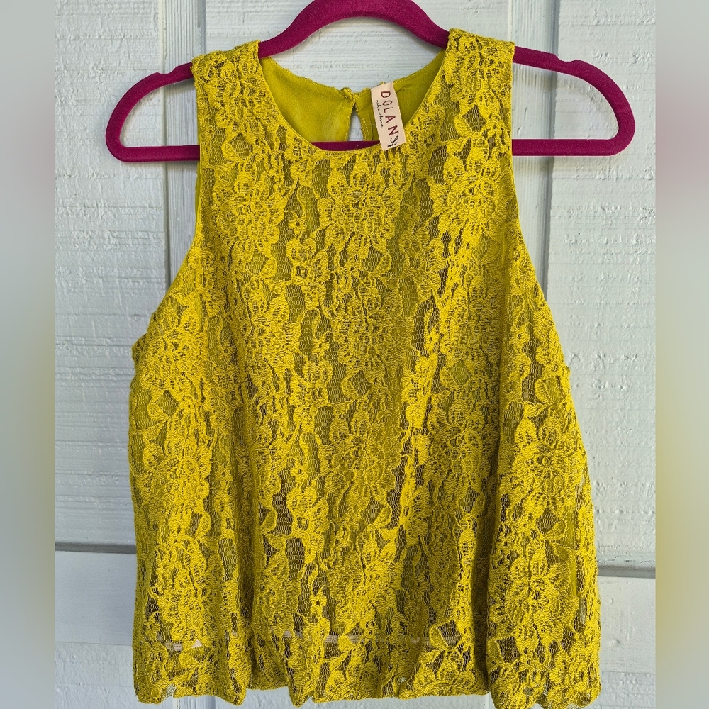 Dolan Green Lace Crop Top Bubble Hem  L Coquette Boho Fairy Whimsy Indie